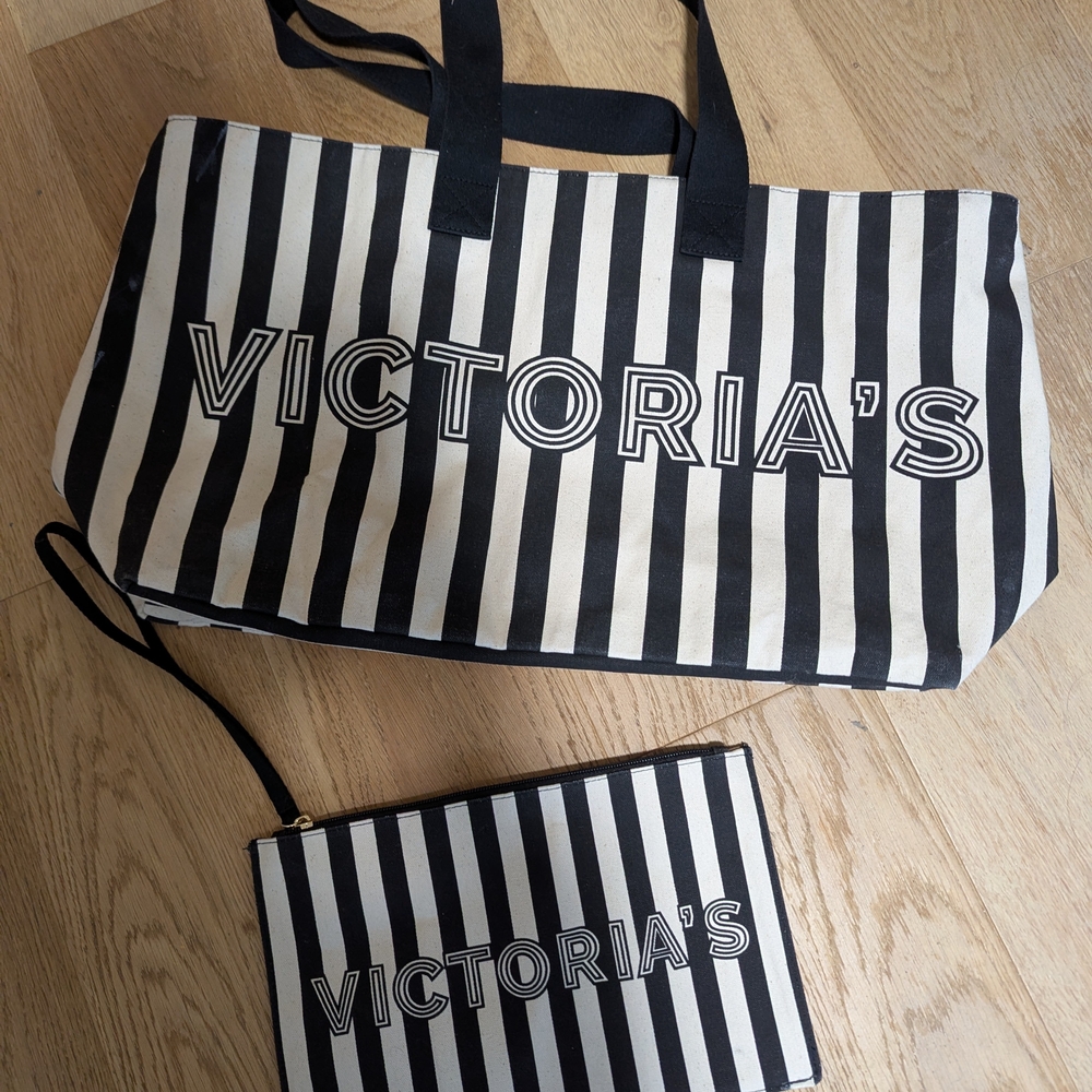 Large Victoria's Secret Canvas Weekender Tote Bag with matching wristlet